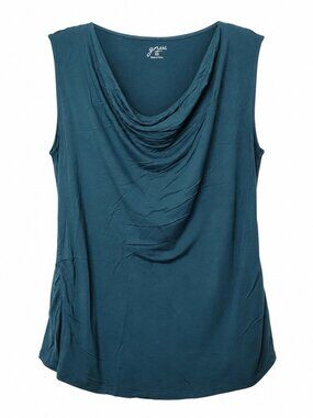 GNW Plus Size Romantic Classy Stretchy Green Drape Neck Sleeveless Blouse Top 2X